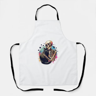 Delantal Gracioso Skeleton Cudddling con un Skul acuarela d