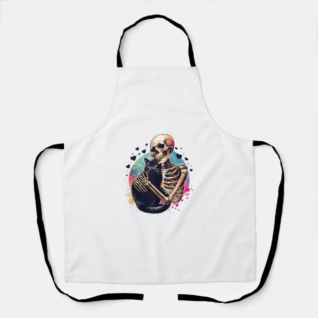Delantal Gracioso Skeleton Cudddling con un Skul acuarela d (Anverso)