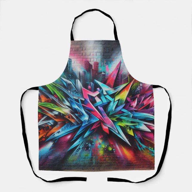 Delantal Graffiti Streetart auf Ziegelwand mit Skyline  (Anverso)