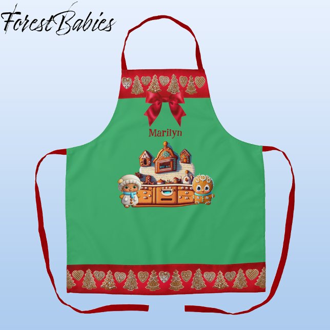 Delantal Gráfica de cocina para niños y Chicas (Gingerbread Kitchen, Man, Boy & Woman, Girl Christmas 🎄Customizable ForestBabies Apron)