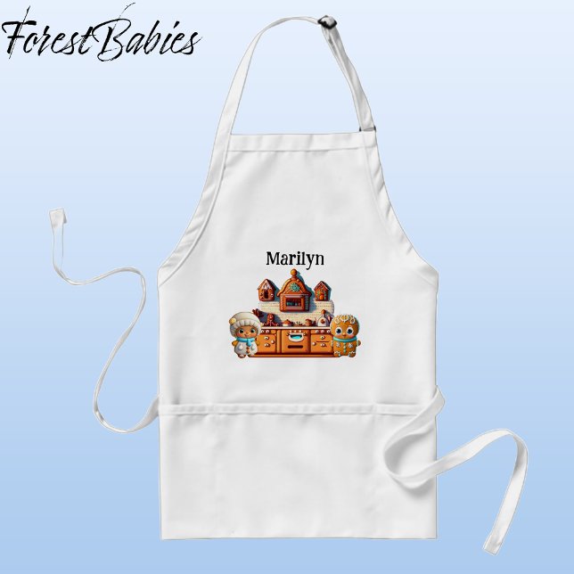 Delantal Gráfica de cocina para niños y Chicas (Gingerbread Kitchen, Man, Boy & Woman, Girl Christmas 🎄Customizable ForestBabies Apron)