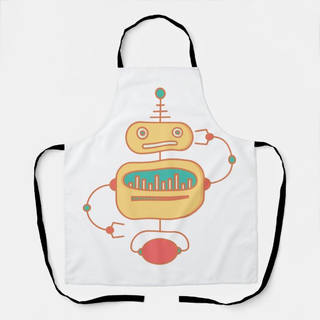 Delantal Gráfica retro del espacio de robots amarillos (Anverso)