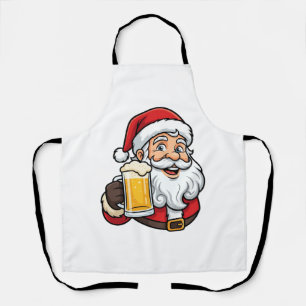 Delantal Gráfico de Navidad de Papá Noel bebiendo cerveza