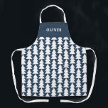 Delantal Gráfico de Navidades de marina geométricos mínimos<br><div class="desc">Moderno árbol de Navidad geométrico azul marino y blanco negrita vacaciones gráficas mínima diseño de delantal</div>