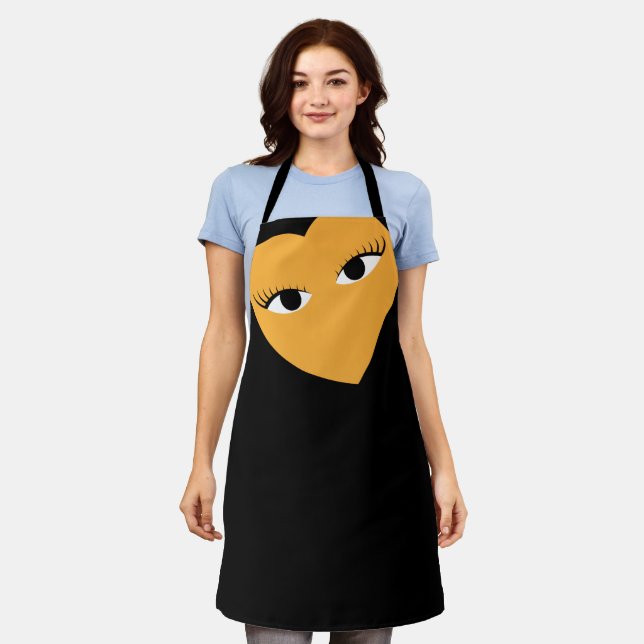 Delantal Gran corazón con ojos en negro (Gastado)