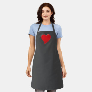 Delantal Gran Corazón Rojo, Amor, Carbón gris