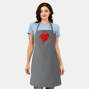 Delantal Gran Corazón Rojo, Amor, Gris