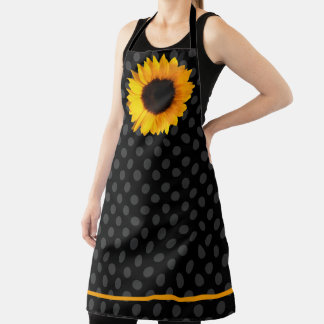 Delantal Gran girasol amarillo y puntos de polka negro