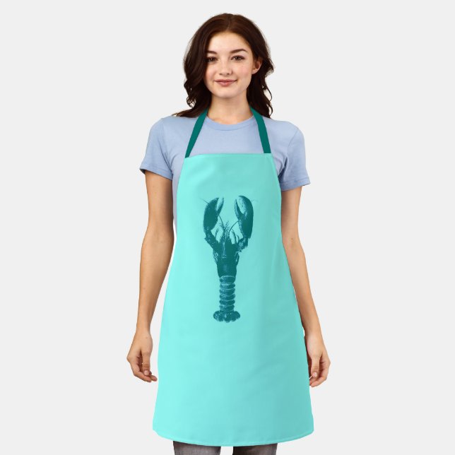 Delantal Gran Langosta Turquesa sobre Aqua Clara (Gastado)