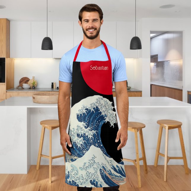 Delantal Gran Ola De Kanagawa Modern Twist Personalizado (Vintage Japanese art The Great Wave off Kanagawa or the wave with a modern twist. Apron from Ricaso)