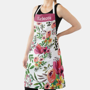 Delantal Gran patrón de acuarela floral bonita personalizad