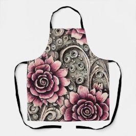 Delantal Gran patrón de flor gótica rosa vintage