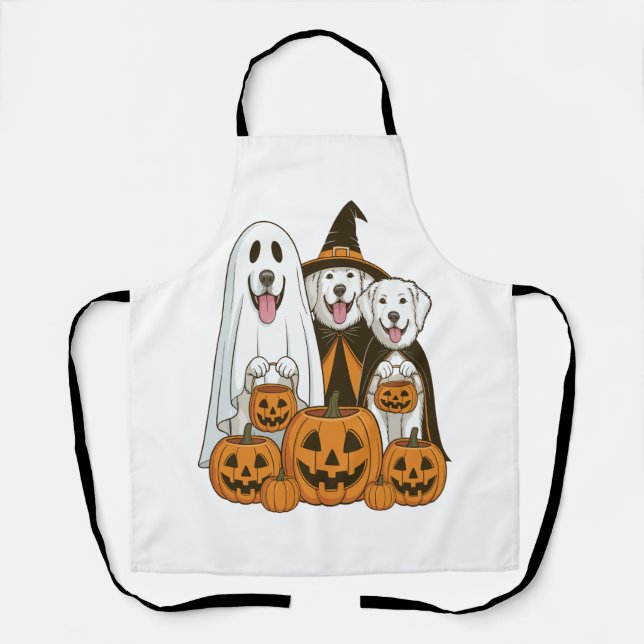 Delantal Gran Perro Pirineo Bruja Fantasma Halloween Combin (Anverso)