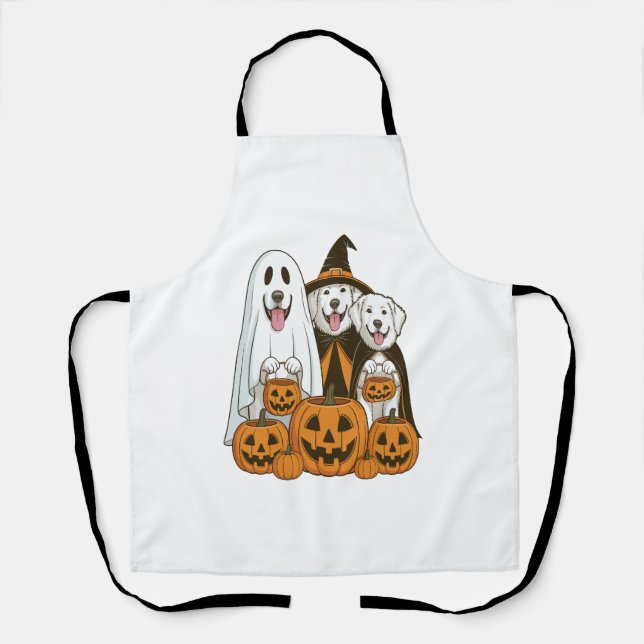 Delantal Gran Perro Pirineo Fantasma Bruja Halloween Combin (Anverso)