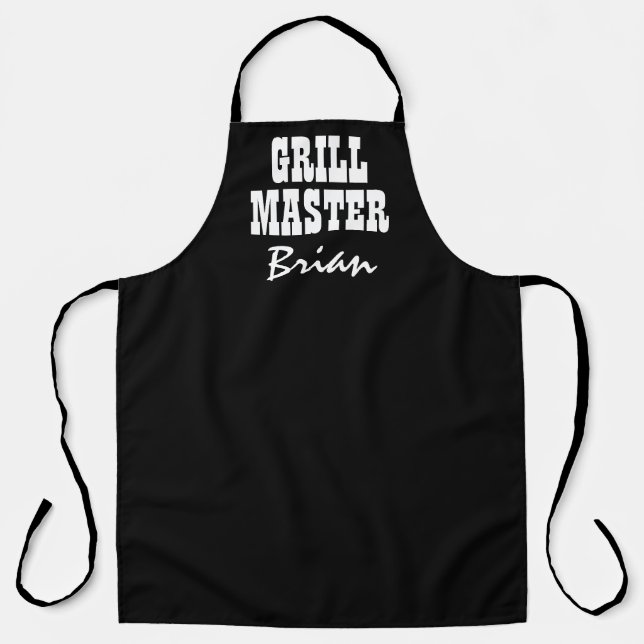Delantal Gran personalizado negro maestro de parrilla BBQ d (Anverso)