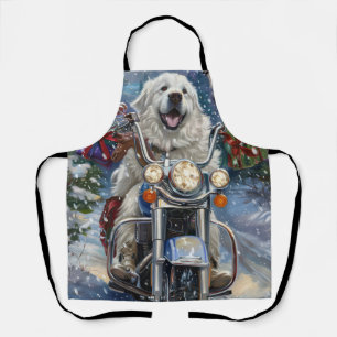Delantal Gran Pirineo Cabalgando Motocicleta Navidad