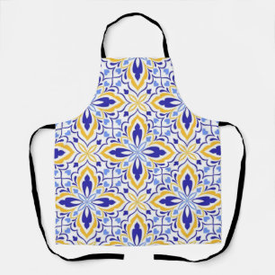 Delantal Grand Mosaic Blue and Gold Floral Mediterranean