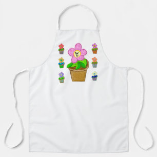 Delantal grande con flores en maceta Rosy Posy lin