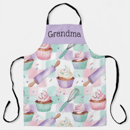 Delantal Grandma Lavender Teal Cupcake Baking Crew
