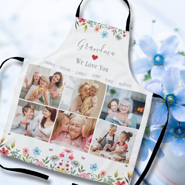 Delantal GRANDMA TE AMAMOS Tu nombre Collage de fotos Apron ("Cherish kitchen moments with our Mother's Day apron, adorned with 'Mama/Grandma, We Love You.')