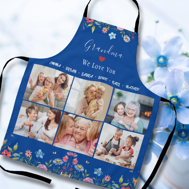 Delantal GRANDMA TE AMAMOS Tu nombre Collage de fotos Apron ("Cherish kitchen moments with our Mother's Day apron, adorned with 'Mama/Grandma, We Love You.')