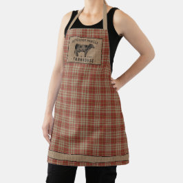 Delantal Granja de familia Rústica Vaca Red Plaid Burlap