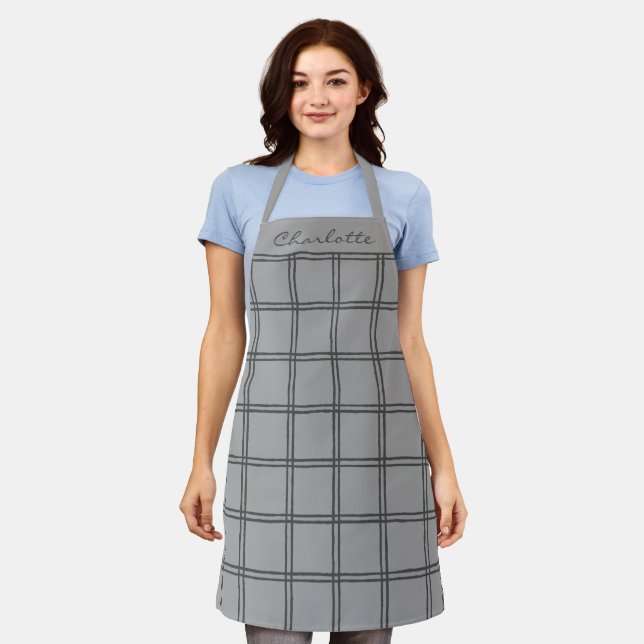 Delantal Granja Moderna Script Personalizado Cuadros Gris (Gastado)