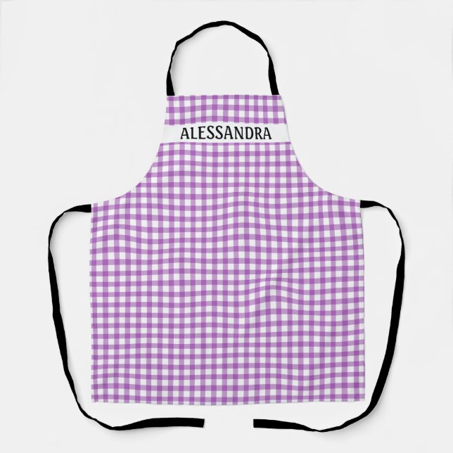 Delantal Granja rural personalizada Purple Gingham (Anverso)
