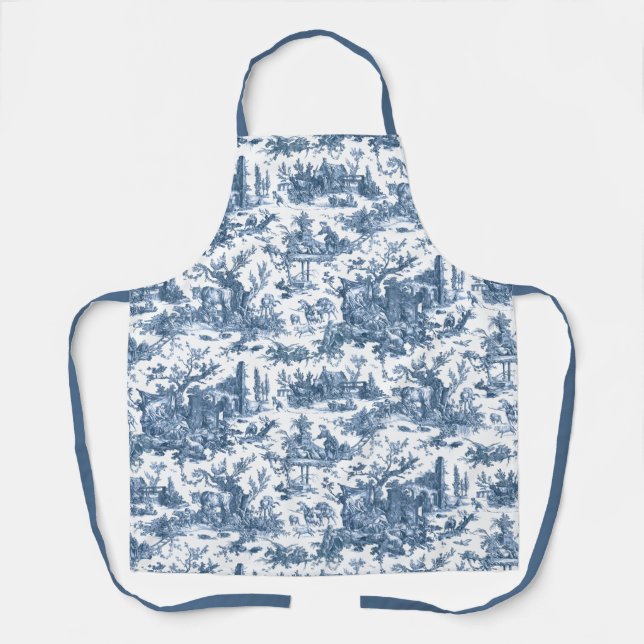 Delantal Granja Rústica Vintage Toile-Blue & White (Anverso)