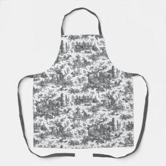 Delantal Granja Rústica Vintage Toile Francés-Negro y Blanc