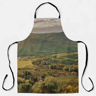 Delantal Granjas rurales italianas, puesta de sol toscana.