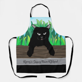 Delantal Grapa verde de gato negro, banda gris, Medio