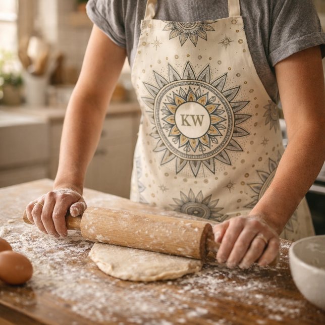 Delantal Gray Gold Mandala Pattern Monogram (Subido por el creador)