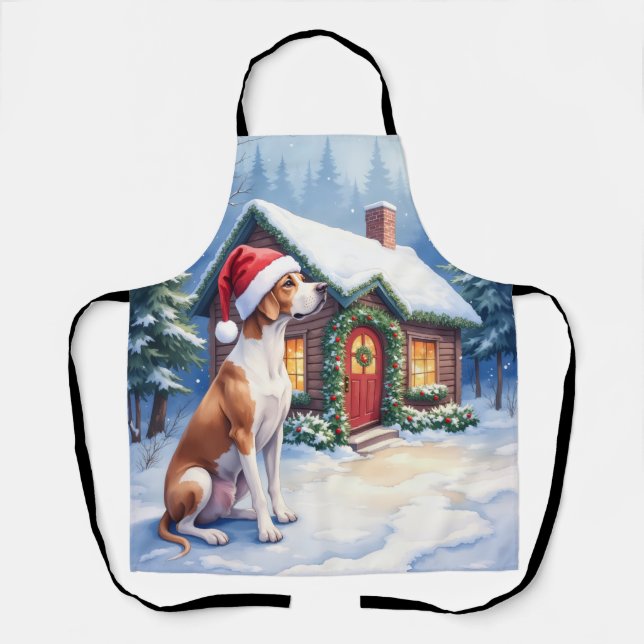 Delantal Great Dane Snowy Cabin Santa Hat Christmas Art (Anverso)