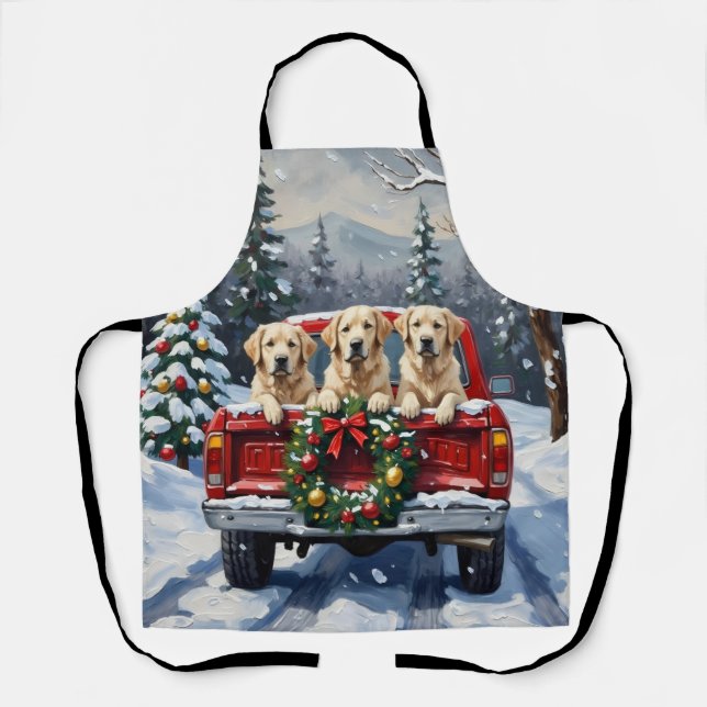 Delantal Great Pyrenees Christmas Red Truck Holiday (Anverso)