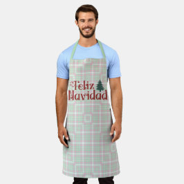 Delantal Green and Pink Plaid Feliz Navidad