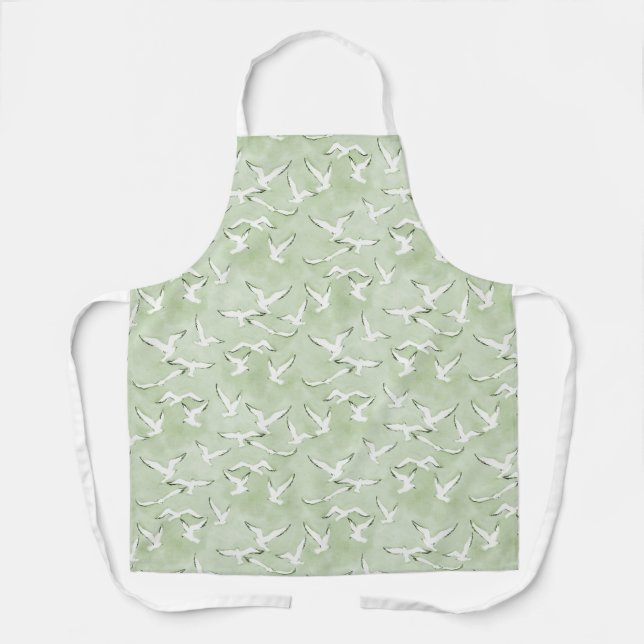 Delantal Green And White Seagull Beach Bird Pattern (Anverso)