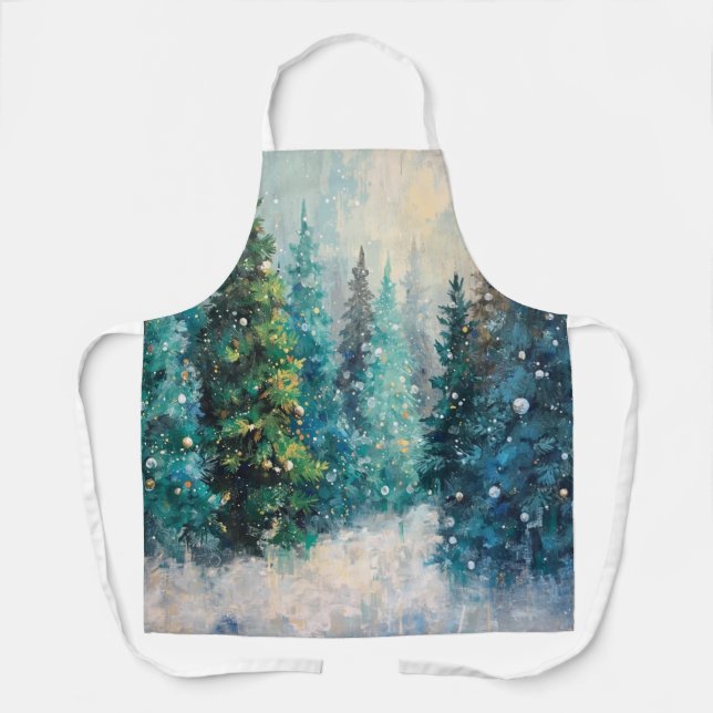 Delantal Green Christmas Trees Winter Forest (Anverso)