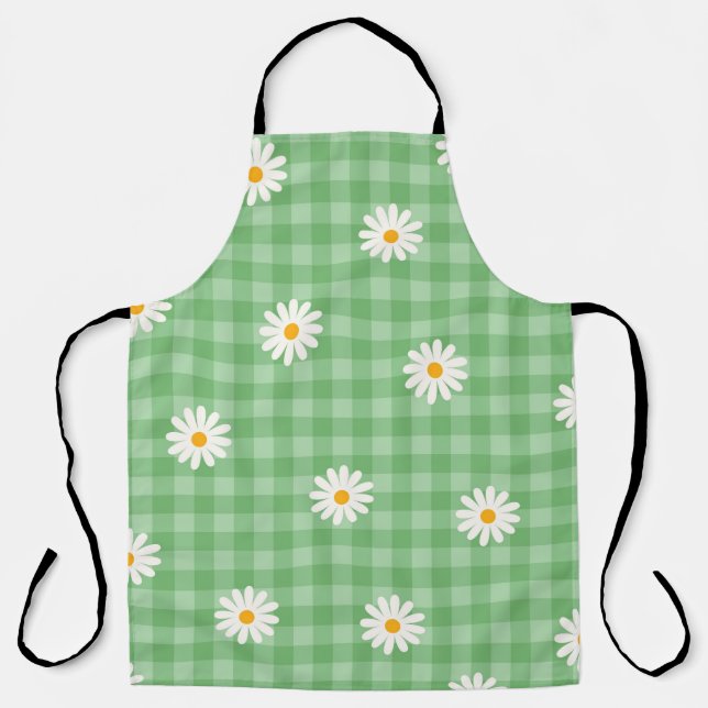 Delantal Green Daisy Plaid Gingham Check Flower Pattern (Anverso)