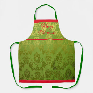 Delantal  Green Faux Brocade Red Trim Holiday Apron