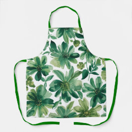 Delantal Green Garden Floral Botanical Watercolor Painting