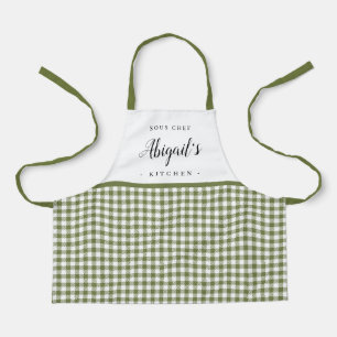 Delantal Green gingham check cocina personalizada para niño
