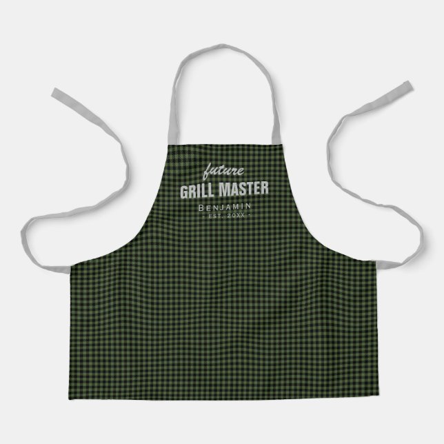 Delantal Green gingham future grill master personalizado (Anverso)