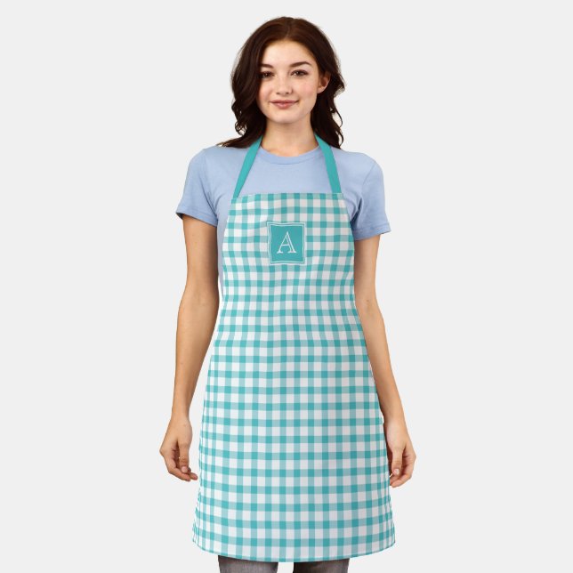Delantal Green Gingham Plaid Checker Simple Moderno Monogra (Gastado)