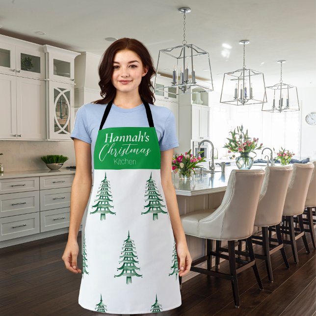 Delantal Green Pagoda Personalizado Christmas Tree Apron (Green Pagoda Custom Christmas Tree Apron)