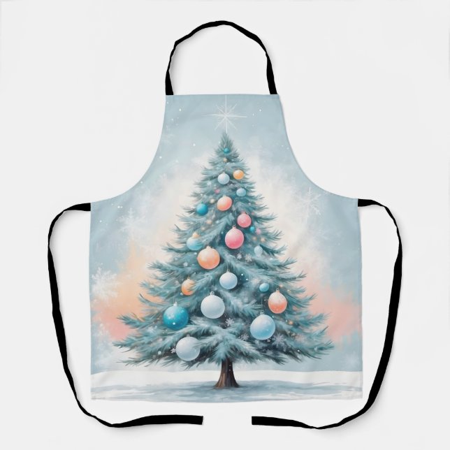 Delantal Green Pine Tree & Snowflakes | Blue Orange Coral (Anverso)