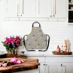 Delantal Green Purple Retro Y2K Funky Hippie Flower Pattern