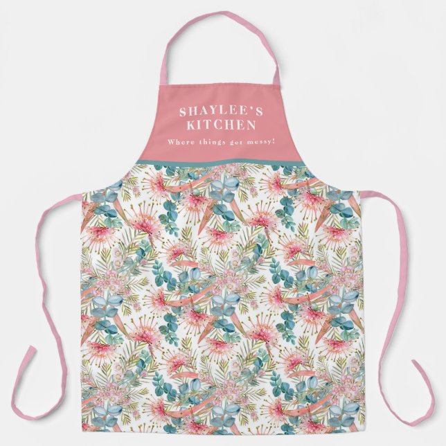 Delantal Grevillea Rosa Y Eucalipto (Anverso)