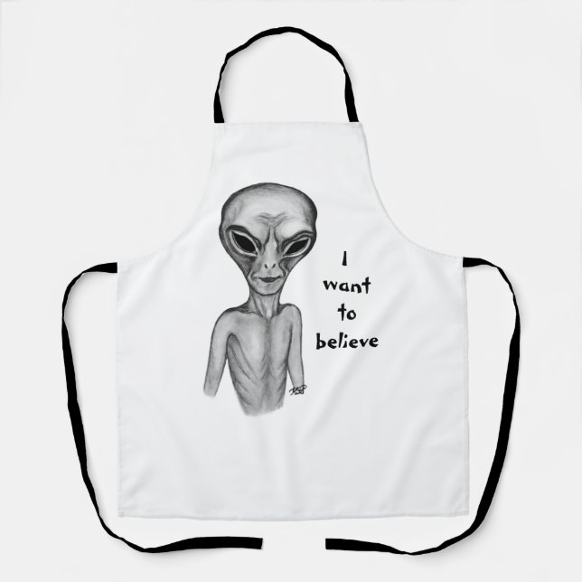 Delantal Grey Alien , quiero creer (Anverso)