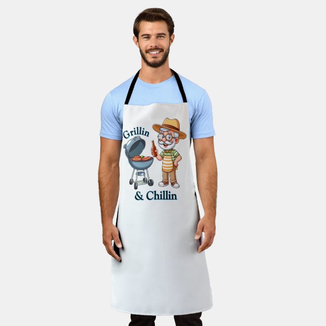 Delantal Grillin’ & Chillin’ - Funny BBQ Design for Dad (Gastado)